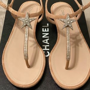 Chanel Nude Pink Suede Crystal Star Sandal 36.5